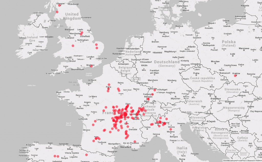 Carte des sites clunisiens